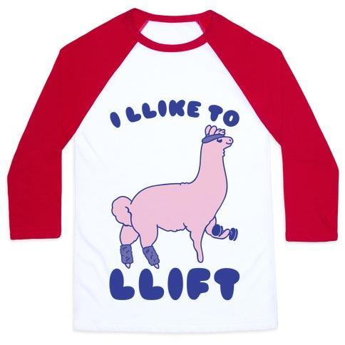 Virgin Teez  Baseball Tee Unisex Classic Baseball Tee / x-small / White/Red I LIKE TO LIFT LLAMA UNISEX CLASSIC BASEBALL TEE