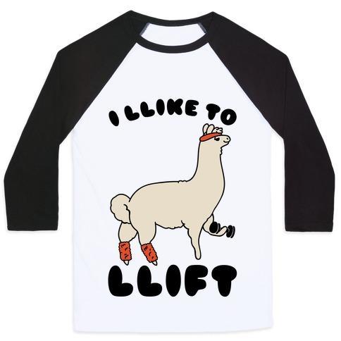 Virgin Teez  Baseball Tee Unisex Classic Baseball Tee / x-small / White/Black I LIKE TO LIFT LLAMA UNISEX CLASSIC BASEBALL TEE