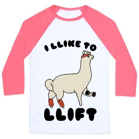Virgin Teez  Baseball Tee Unisex Classic Baseball Tee / x-small / White/Neon Pink I LIKE TO LIFT LLAMA UNISEX CLASSIC BASEBALL TEE
