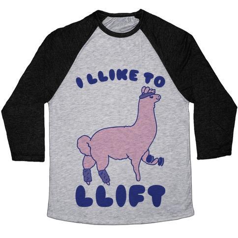 Virgin Teez  Baseball Tee Unisex Tri-Blend Baseball Tee / small / Athletic Gray / Black I LIKE TO LIFT LLAMA UNISEX TRI-BLEND BASEBALL TEE