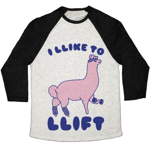 Virgin Teez  Baseball Tee Unisex Tri-Blend Baseball Tee / small / Oatmeal / Black I LIKE TO LIFT LLAMA UNISEX TRI-BLEND BASEBALL TEE