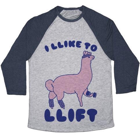Virgin Teez  Baseball Tee Unisex Tri-Blend Baseball Tee / small / Athletic Gray / Navy I LIKE TO LIFT LLAMA UNISEX TRI-BLEND BASEBALL TEE