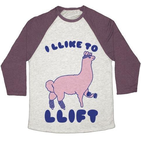 Virgin Teez  Baseball Tee Unisex Tri-Blend Baseball Tee / small / Oatmeal / Maroon I LIKE TO LIFT LLAMA UNISEX TRI-BLEND BASEBALL TEE
