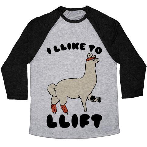 Virgin Teez  Baseball Tee Unisex Tri-Blend Baseball Tee / small / Athletic Gray / Black I LIKE TO LIFT LLAMA UNISEX TRI-BLEND BASEBALL TEE