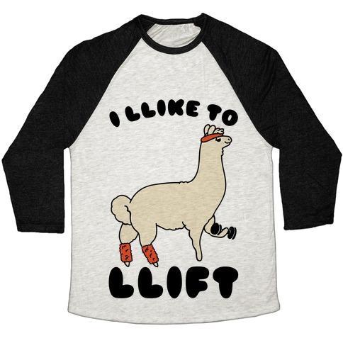 Virgin Teez  Baseball Tee Unisex Tri-Blend Baseball Tee / small / Oatmeal / Black I LIKE TO LIFT LLAMA UNISEX TRI-BLEND BASEBALL TEE