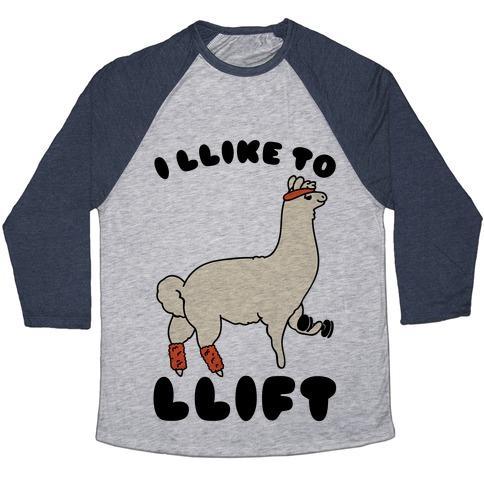Virgin Teez  Baseball Tee Unisex Tri-Blend Baseball Tee / small / Athletic Gray / Navy I LIKE TO LIFT LLAMA UNISEX TRI-BLEND BASEBALL TEE