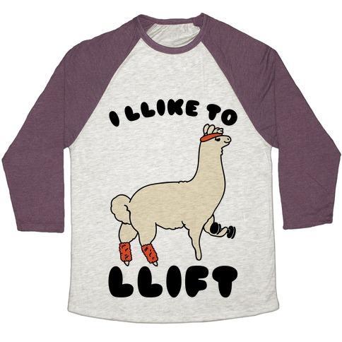 Virgin Teez  Baseball Tee Unisex Tri-Blend Baseball Tee / small / Oatmeal / Maroon I LIKE TO LIFT LLAMA UNISEX TRI-BLEND BASEBALL TEE
