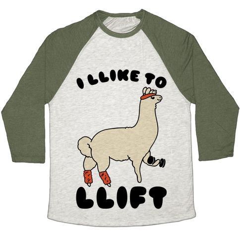 Virgin Teez  Baseball Tee Unisex Tri-Blend Baseball Tee / small / Oatmeal / Moss I LIKE TO LIFT LLAMA UNISEX TRI-BLEND BASEBALL TEE