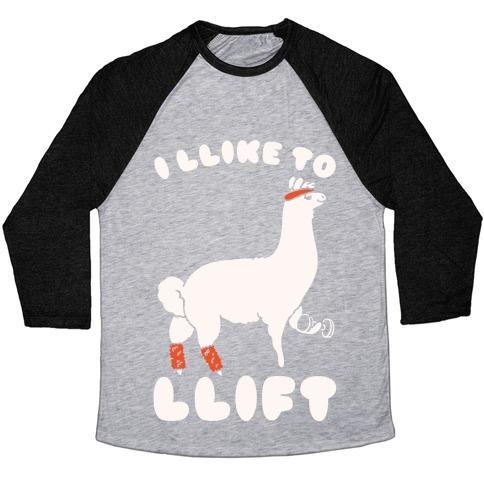 Virgin Teez  Baseball Tee Unisex Tri-Blend Baseball Tee / small / Athletic Gray / Black I LIKE TO LIFT LLAMA UNISEX TRI-BLEND BASEBALL TEE