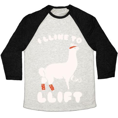 Virgin Teez  Baseball Tee Unisex Tri-Blend Baseball Tee / small / Oatmeal / Black I LIKE TO LIFT LLAMA UNISEX TRI-BLEND BASEBALL TEE