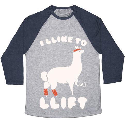 Virgin Teez  Baseball Tee Unisex Tri-Blend Baseball Tee / small / Athletic Gray / Navy I LIKE TO LIFT LLAMA UNISEX TRI-BLEND BASEBALL TEE