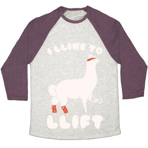 Virgin Teez  Baseball Tee Unisex Tri-Blend Baseball Tee / small / Oatmeal / Maroon I LIKE TO LIFT LLAMA UNISEX TRI-BLEND BASEBALL TEE