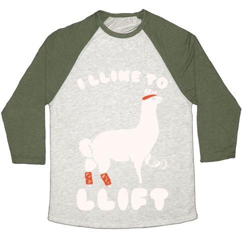 Virgin Teez  Baseball Tee Unisex Tri-Blend Baseball Tee / small / Oatmeal / Moss I LIKE TO LIFT LLAMA UNISEX TRI-BLEND BASEBALL TEE