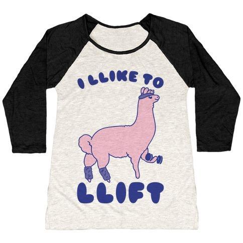 Virgin Teez  Baseball Tee Women's Tri-Blend Baseball Tee / small / Oatmeal / Black I LIKE TO LIFT LLAMA WOMEN'S TRI-BLEND BASEBALL TEE