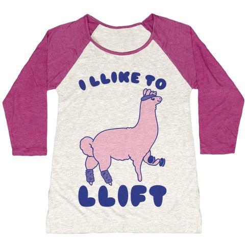 Virgin Teez  Baseball Tee Women's Tri-Blend Baseball Tee / small / Oatmeal / Berry I LIKE TO LIFT LLAMA WOMEN'S TRI-BLEND BASEBALL TEE