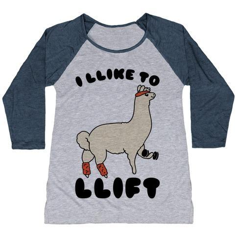 Virgin Teez  Baseball Tee Women's Tri-Blend Baseball Tee / small / Athletic Gray / Navy I LIKE TO LIFT LLAMA WOMEN'S TRI-BLEND BASEBALL TEE
