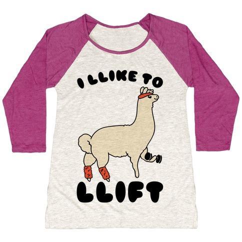 Virgin Teez  Baseball Tee Women's Tri-Blend Baseball Tee / small / Oatmeal / Berry I LIKE TO LIFT LLAMA WOMEN'S TRI-BLEND BASEBALL TEE