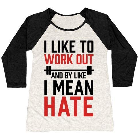 Virgin Teez  Baseball Tee Women's Tri-Blend Baseball Tee / small / Oatmeal / Black I LIKE TO WORK OUT AND BY LIKE I MEAN HATE WOMEN'S TRI-BLEND BASEBALL TEE