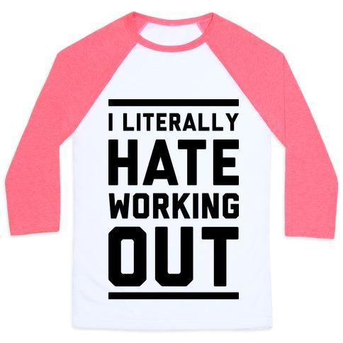 Virgin Teez  Baseball Tee Unisex Classic Baseball Tee / x-small / White/Neon Pink I LITERALLY HATE WORKING OUT UNISEX CLASSIC BASEBALL TEE