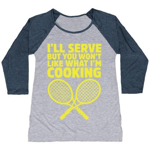 Virgin Teez  Baseball Tee Women's Tri-Blend Baseball Tee / small / Athletic Gray / Navy I'LL SERVE BUT YOU WON'T LIKE WHAT I'M COOKING WOMEN'S TRI-BLEND BASEBALL TEE