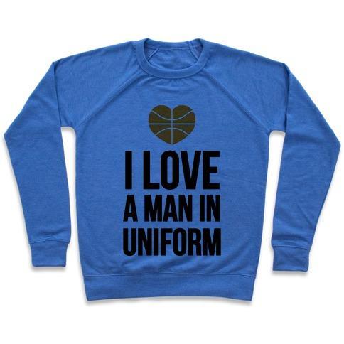 Virgin Teez  Pullover Crewneck Sweatshirt / x-small / Heathered Blue I LOVE A MAN IN UNIFORM (BASKETBALL) CREWNECK SWEATSHIRT