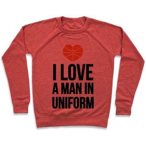 Virgin Teez  Pullover Crewneck Sweatshirt / x-small / Heathered Red I LOVE A MAN IN UNIFORM (BASKETBALL) CREWNECK SWEATSHIRT