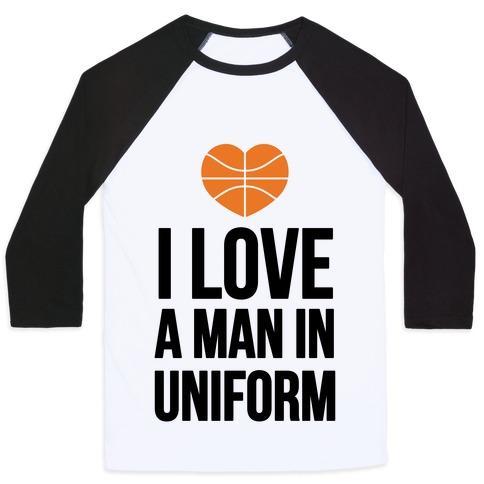 Virgin Teez  Baseball Tee Unisex Classic Baseball Tee / x-small / White/Black I LOVE A MAN IN UNIFORM (BASKETBALL) UNISEX CLASSIC BASEBALL TEE