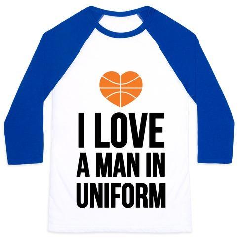 Virgin Teez  Baseball Tee Unisex Classic Baseball Tee / x-small / White/Blue I LOVE A MAN IN UNIFORM (BASKETBALL) UNISEX CLASSIC BASEBALL TEE