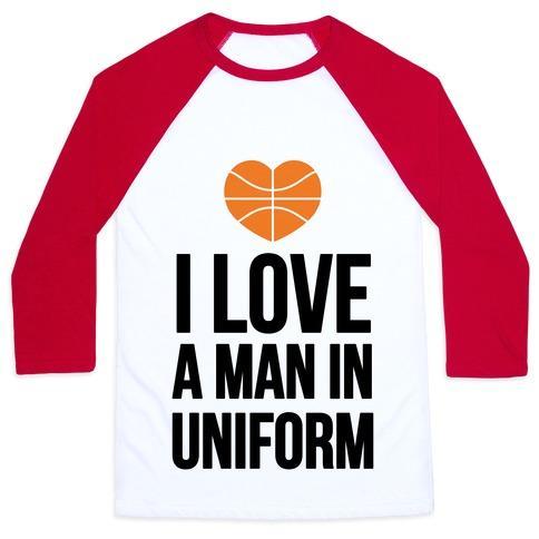 Virgin Teez  Baseball Tee Unisex Classic Baseball Tee / x-small / White/Red I LOVE A MAN IN UNIFORM (BASKETBALL) UNISEX CLASSIC BASEBALL TEE