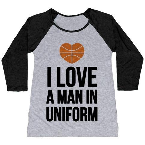 Virgin Teez  Baseball Tee Women's Tri-Blend Baseball Tee / small / Athletic Gray / Black I LOVE A MAN IN UNIFORM (BASKETBALL) WOMEN'S TRI-BLEND BASEBALL TEE