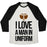 Virgin Teez  Baseball Tee Unisex Tri-Blend Baseball Tee / small / Oatmeal / Black I LOVE A MAN IN UNIFORM (FOOTBALL EDITION) UNISEX TRI-BLEND BASEBALL TEE