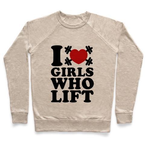 Virgin Teez  Pullover Crewneck Sweatshirt / x-small / Heathered Oatmeal I LOVE BOYS WHO LIFT CREWNECK SWEATSHIRT