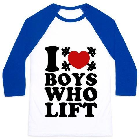 Virgin Teez  Baseball Tee Unisex Classic Baseball Tee / x-small / White/Blue I LOVE BOYS WHO LIFT UNISEX CLASSIC BASEBALL TEE