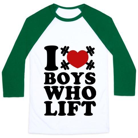 Virgin Teez  Baseball Tee Unisex Classic Baseball Tee / x-small / White/Dark Green I LOVE BOYS WHO LIFT UNISEX CLASSIC BASEBALL TEE