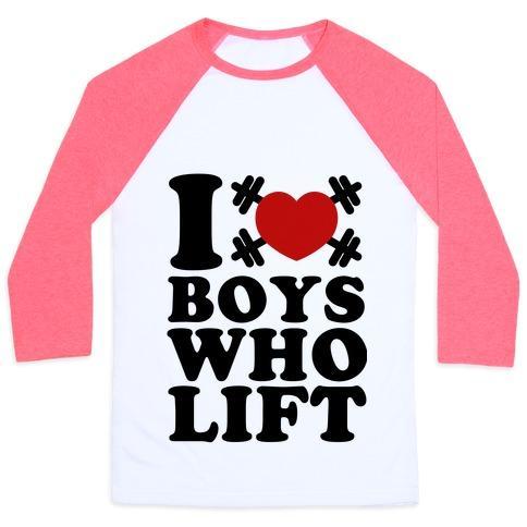 Virgin Teez  Baseball Tee Unisex Classic Baseball Tee / x-small / White/Neon Pink I LOVE BOYS WHO LIFT UNISEX CLASSIC BASEBALL TEE