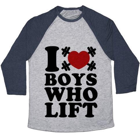 Virgin Teez  Baseball Tee Unisex Tri-Blend Baseball Tee / small / Athletic Gray / Navy I LOVE BOYS WHO LIFT UNISEX TRI-BLEND BASEBALL TEE