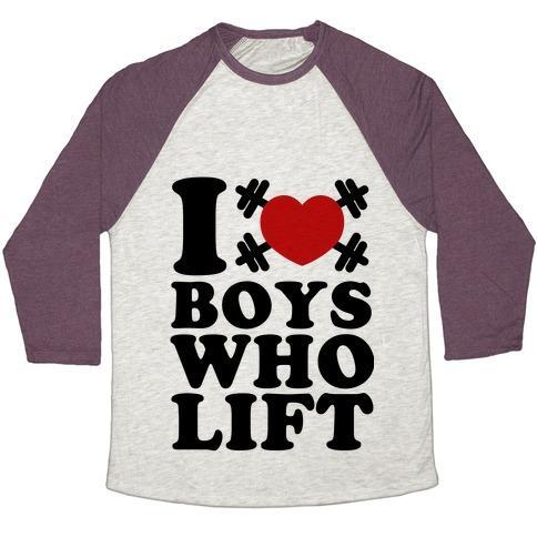Virgin Teez  Baseball Tee Unisex Tri-Blend Baseball Tee / small / Oatmeal / Maroon I LOVE BOYS WHO LIFT UNISEX TRI-BLEND BASEBALL TEE