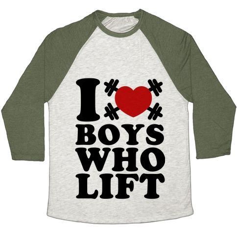 Virgin Teez  Baseball Tee Unisex Tri-Blend Baseball Tee / small / Oatmeal / Moss I LOVE BOYS WHO LIFT UNISEX TRI-BLEND BASEBALL TEE