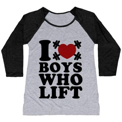 Virgin Teez  Baseball Tee Women's Tri-Blend Baseball Tee / small / Athletic Gray / Black I LOVE BOYS WHO LIFT WOMEN'S TRI-BLEND BASEBALL TEE