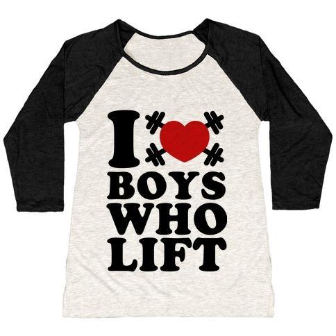 Virgin Teez  Baseball Tee Women's Tri-Blend Baseball Tee / small / Oatmeal / Black I LOVE BOYS WHO LIFT WOMEN'S TRI-BLEND BASEBALL TEE