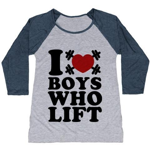 Virgin Teez  Baseball Tee Women's Tri-Blend Baseball Tee / small / Athletic Gray / Navy I LOVE BOYS WHO LIFT WOMEN'S TRI-BLEND BASEBALL TEE