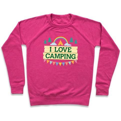 Virgin Teez  Pullover Crewneck Sweatshirt / x-small / Deep Pink I LOVE CAMPING (POCKET CAMP PARODY) CREWNECK SWEATSHIRT
