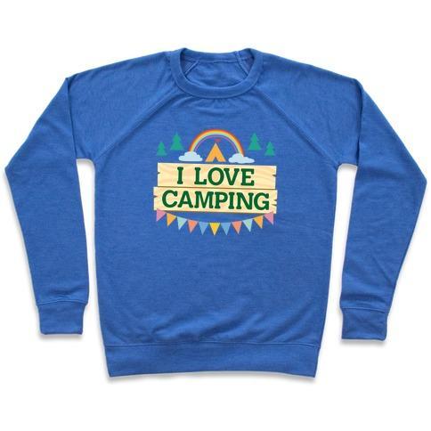 Virgin Teez  Pullover Crewneck Sweatshirt / x-small / Heathered Blue I LOVE CAMPING (POCKET CAMP PARODY) CREWNECK SWEATSHIRT