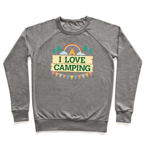 Virgin Teez  Pullover Crewneck Sweatshirt / x-small / Heathered Gray I LOVE CAMPING (POCKET CAMP PARODY) CREWNECK SWEATSHIRT