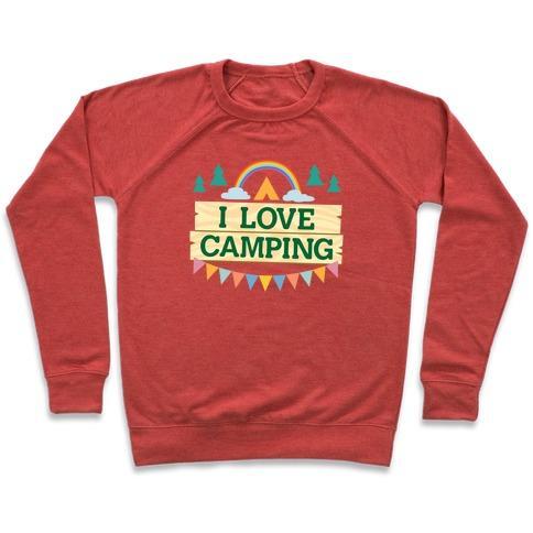 Virgin Teez  Pullover Crewneck Sweatshirt / x-small / Heathered Red I LOVE CAMPING (POCKET CAMP PARODY) CREWNECK SWEATSHIRT