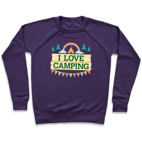 Virgin Teez  Pullover Crewneck Sweatshirt / x-small / Purple I LOVE CAMPING (POCKET CAMP PARODY) CREWNECK SWEATSHIRT