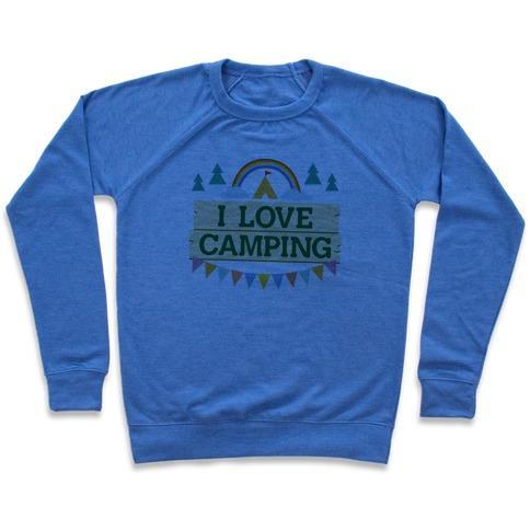 Virgin Teez  Pullover Crewneck Sweatshirt / x-small / Heathered Blue I LOVE CAMPING (POCKET CAMP PARODY) CREWNECK SWEATSHIRT