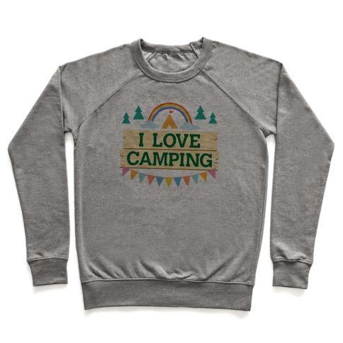 Virgin Teez  Pullover Crewneck Sweatshirt / x-small / Heathered Gray I LOVE CAMPING (POCKET CAMP PARODY) CREWNECK SWEATSHIRT