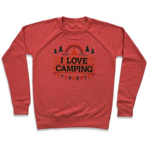 Virgin Teez  Pullover Crewneck Sweatshirt / x-small / Heathered Red I LOVE CAMPING (POCKET CAMP PARODY) CREWNECK SWEATSHIRT