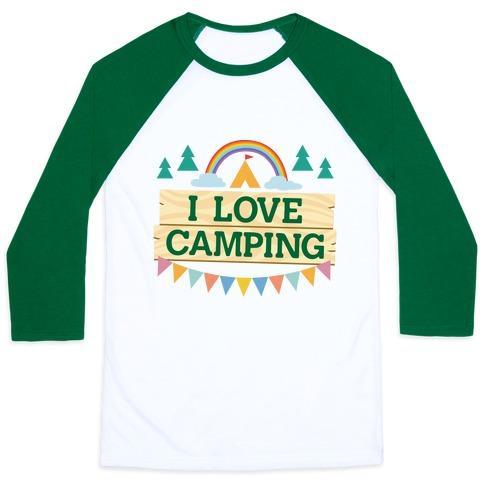 Virgin Teez  Baseball Tee Unisex Classic Baseball Tee / x-small / White/Dark Green I LOVE CAMPING (POCKET CAMP PARODY) UNISEX CLASSIC BASEBALL TEE